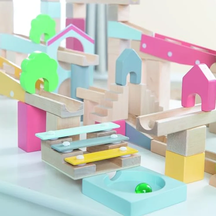 roba Murmelbahn aus Holz - 60 Teile mit 20-teiliger Landschaftsbauergänzung - Kugelbahn mit Soundeffekten und 11 Murmeln - Kinderspielzeug ab 3 Jahren - Preisvergleich – Bild 5