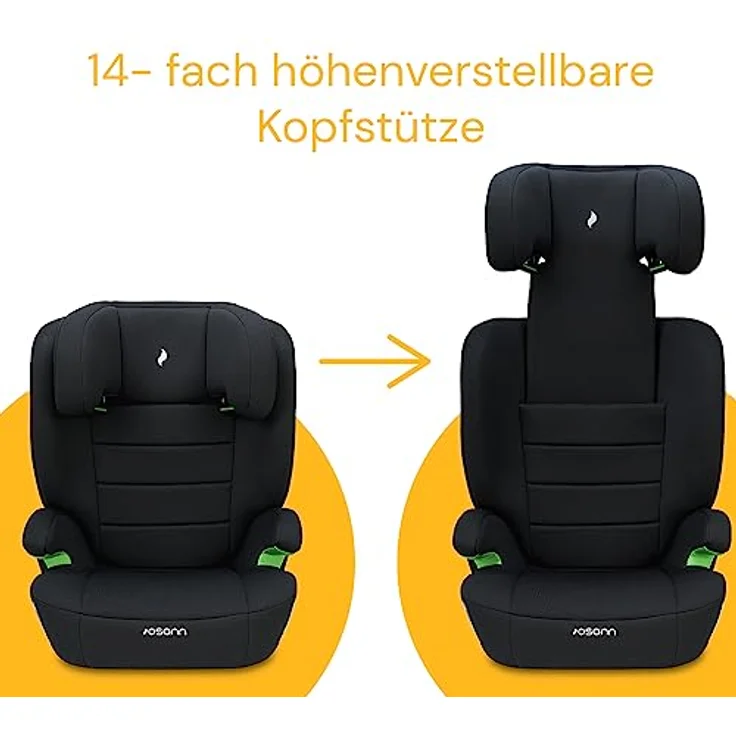 Osann Kindersitz Musca i-Size (ab 3 Jahre - 12 Jahre, 100 cm - 150 cm) - Black, 14-fach höhenverstellbare Kopfstütze und Memoryschaum im Seitenaufprallschutz – Bild 5