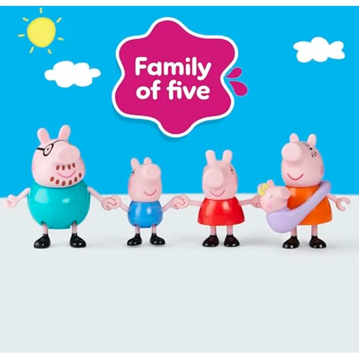 Peppa Wutz Spielfiguren Set, Familie Wutz mit Peppa und Baby Evie, bewegliche Figuren, pink und blau, für Kinder ab 3 Jahren – Bild 4
