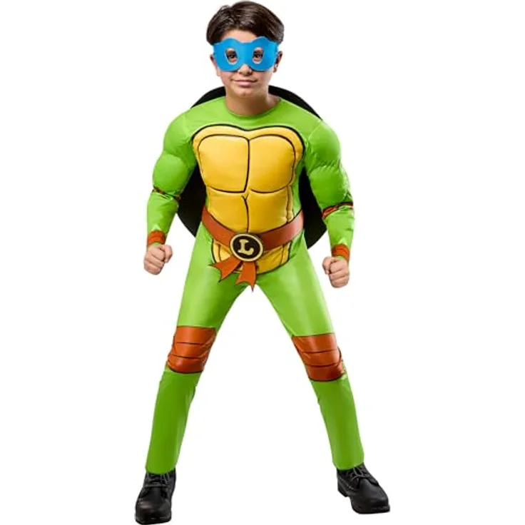 Rubies TMNT 4-in-1-Kostüm für Kinder, 134-140 cm, Leonardo/Donatello/Raphael/Michelangelo, mit farbigen Masken und Gürtel
