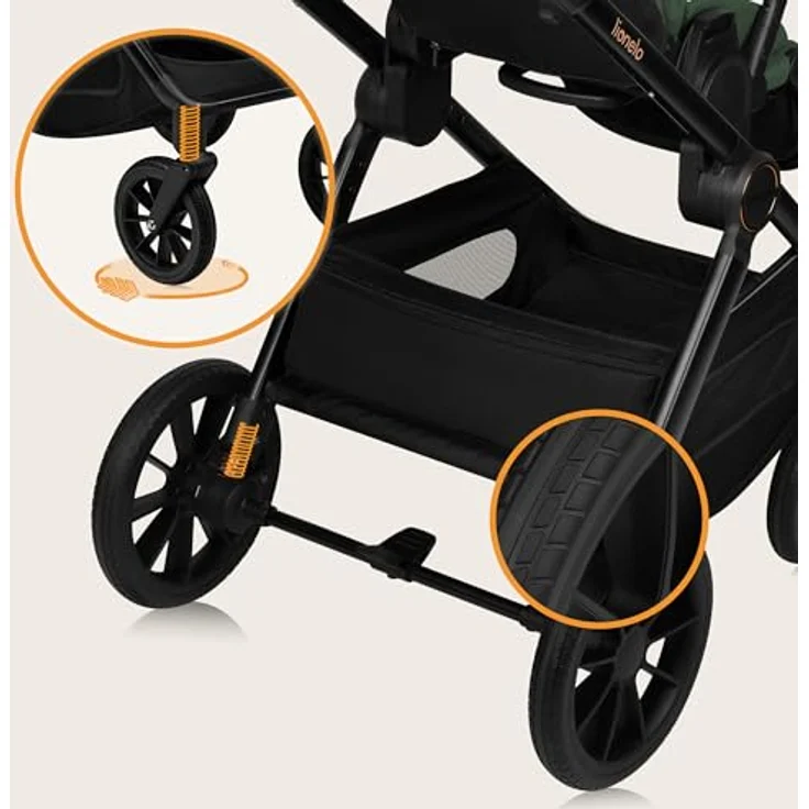 Lionelo LO-Layla 3in1 Kinderwagenset, Kombikinderwagen in Grün mit Babyschale, Babywanne und Sportwagenaufsatz, 62x115x94 cm, EN 1888 – Bild 6