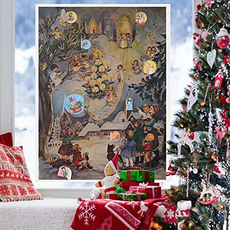 Richard Sellmer Verlag Nostalgischer Adventskalender "Seht die Himmelsleiter", 24 Bilder mit Glimmer, ca. 26,5 x 35,5 cm, Made in Germany – Bild 4