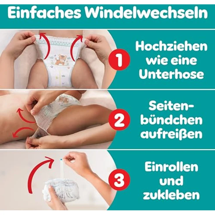 Pampers Monatsbox baby-dry pants Gr. 7 (17+ kg), 126 Stück, 360° Passform, flexibles Bauchbündchen, weiß – Bild 7