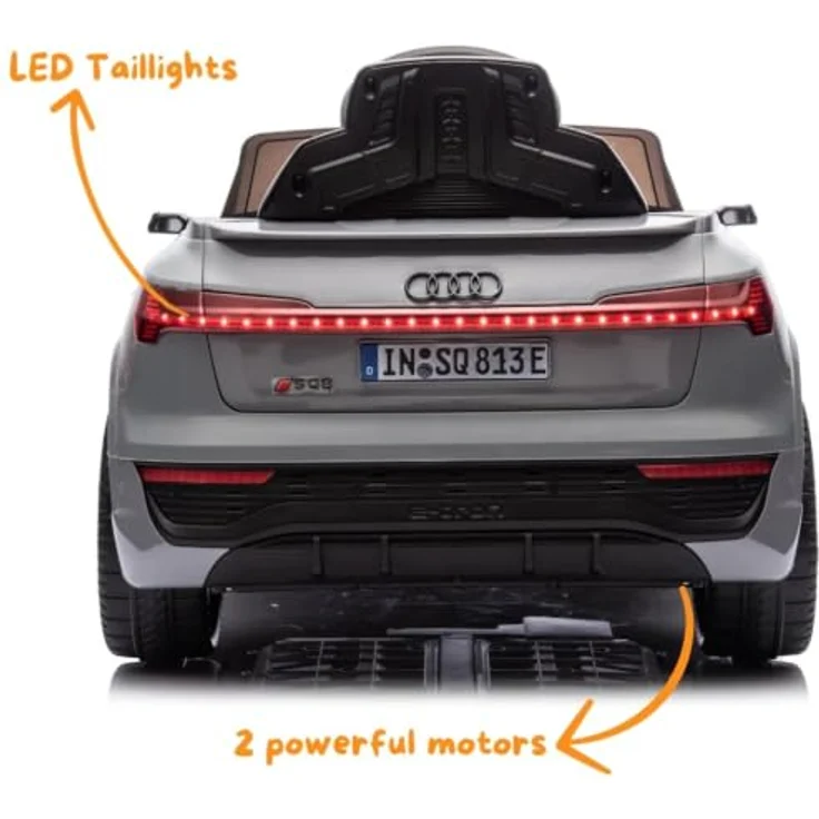 Audi SQ8 e-Tron, Kinder Elektroauto 12V mit Fernbedienung, für 1 bis 5 Jahre, Grau, Sicherheitsgurte, LED-Scheinwerfer, MP3-Player, EVA-Gummireifen – Bild 4