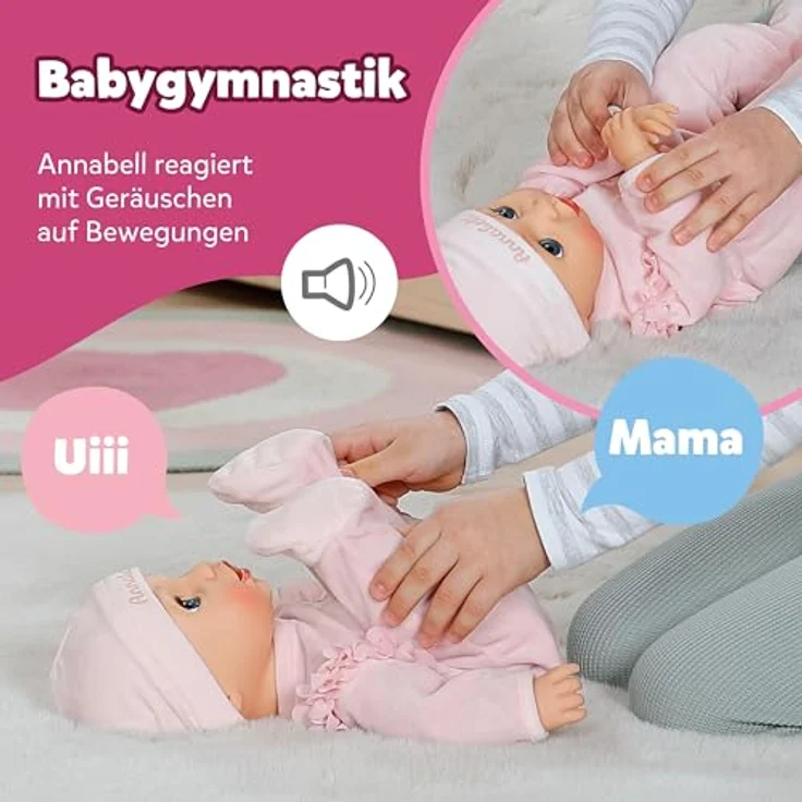 Baby Born Babypuppe Annabell 43 cm, interaktive Puppe mit süßen Geräuschen und Bewegungen, inklusive Fläschchen und Schnuller – Bild 4