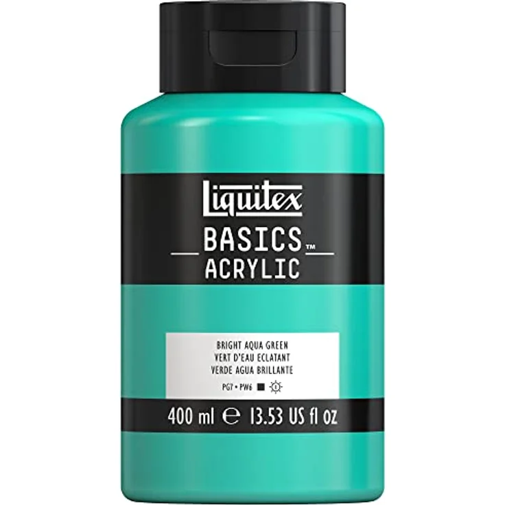Liquitex Basics 8870329 Acrylfarbe, Aquagrün leuchtend, monopigmentiert, lichtecht, mittlere Viskosität, seidenglänzender Finish, 400ml Flasche – Bild 1