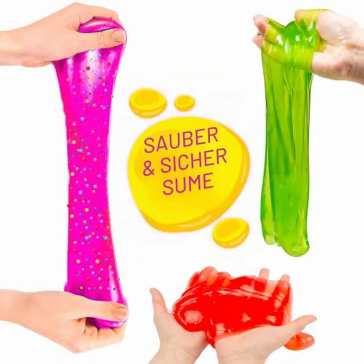 CRAZE Magic Slime Topping Hello Kitty, 3er Set mit 3 x 70 ml Schleim in Lila, Rot & Gold, inkl. Glitter & Toppings, sicher & rückstandsfrei – Bild 4