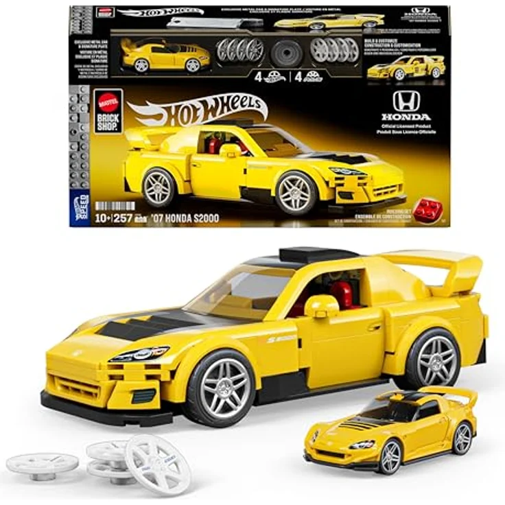 Mattel Brick Shop Hot Wheels Speed Honda S2000, Modellfahrzeug im Maßstab 1:32 mit individuellen Aufklebern und exklusivem Metall-Auto im Maßstab 1:64 – Bild 1