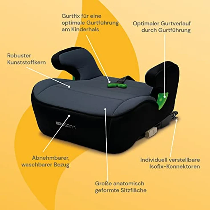Osann Autokindersitz Osann Junior Isofix mit Gurtfix, Kinderautositz (15-36 kg), Modernes Design, Nero – Bild 2