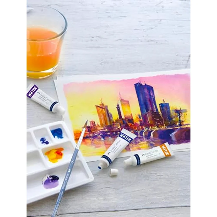 Faber-Castell 169624 Aquarellfarben Creative Studio, 24 Tuben à 9 ml, inkl. Mischpalette und Aquarellpinsel Größe 6, brillante und transparente Farben – Bild 3