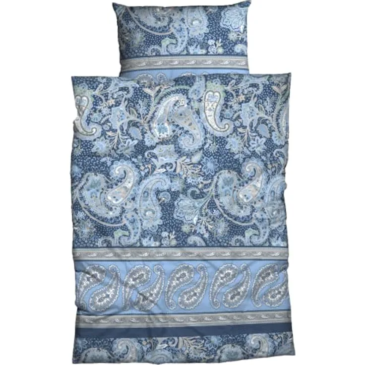 CASATEX Satin Bettwäsche SENTTA Reine Baumwolle, hautfreundlich Bettwäsche-Set Paisley Bordüre modernes Landhaus absolut hip 135 cm x 200 cm blau