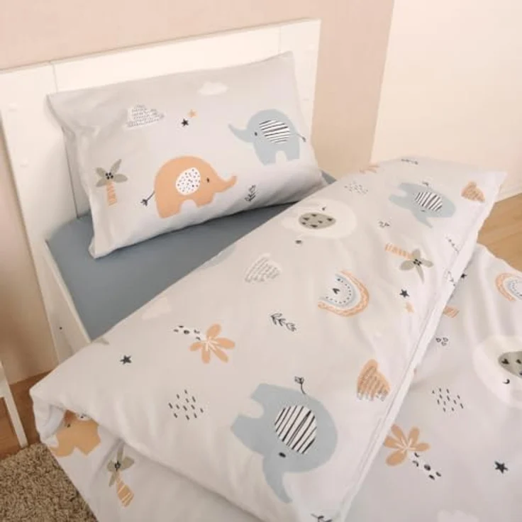 Herding babybest Flanell-Bettwäsche Elephants, 100% Baumwolle/Flanell, Kissenbezug 40x60cm, Bettbezug 100x135cm, Hoteleinschlag und Knopfleiste – Bild 4