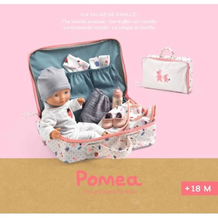 DJECO Pomea Babypuppe mit Koffer, 32 cm, Schlafaugen und umfangreichem Zubehör, für Kinder ab 18 Monaten – Bild 5
