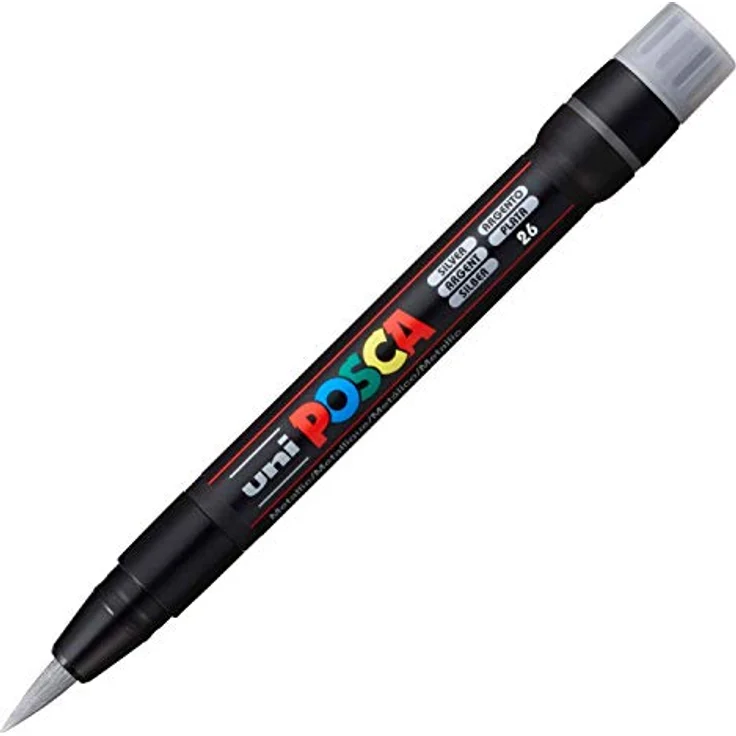uni-ball POSCA 181682, Farbmarker mit Pinselspitze, silber, für alle Oberflächen geeignet – Bild 2