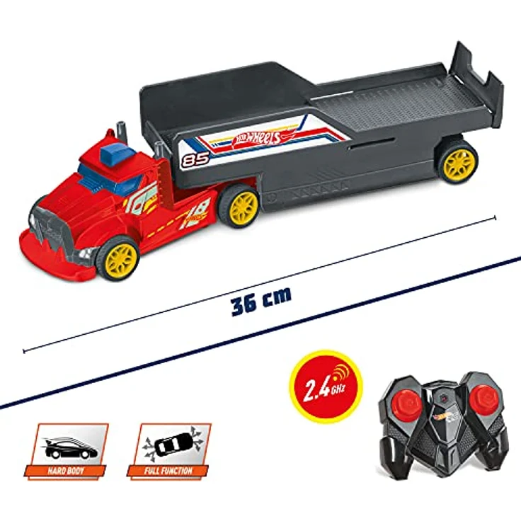 Mondo Hot Wheels Double Truck Camión teledirigido, 2-in-1-Renntruck mit abnehmbarem Anhänger und Rückwärtsfunktion, Farbe (63681) – Bild 7