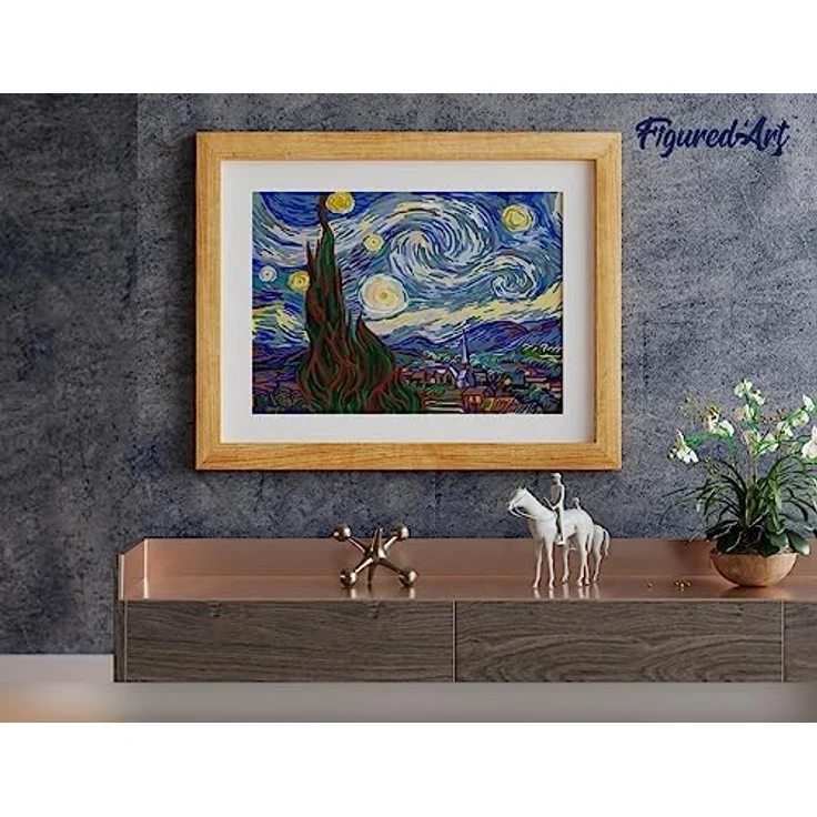Figured'Art Malen Nach Zahlen Erwachsene Mit Rahmen Van Gogh Sternennacht - Paint by Numbers Basteln DIY Bastelset 40x50cm Leinwand gespannt auf Holzrahmen – Bild 4