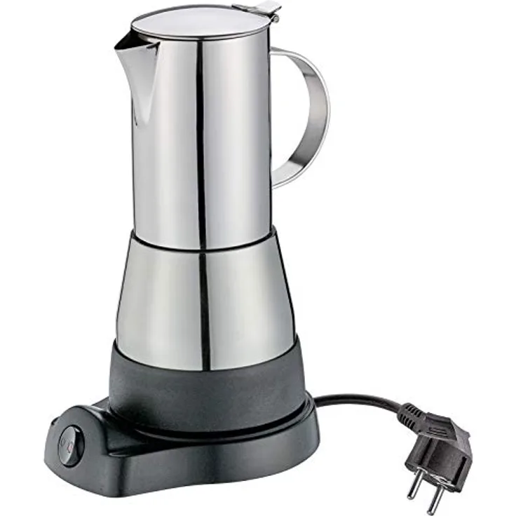 cilio Espressokocher elektrisch AIDA | für 6 Tassen Espresso (300ml) | rostfreier Edelstahl | auch für unterwegs, Camping Kaffeekocher | mit Warmhaltefunktion | 480W, Silber