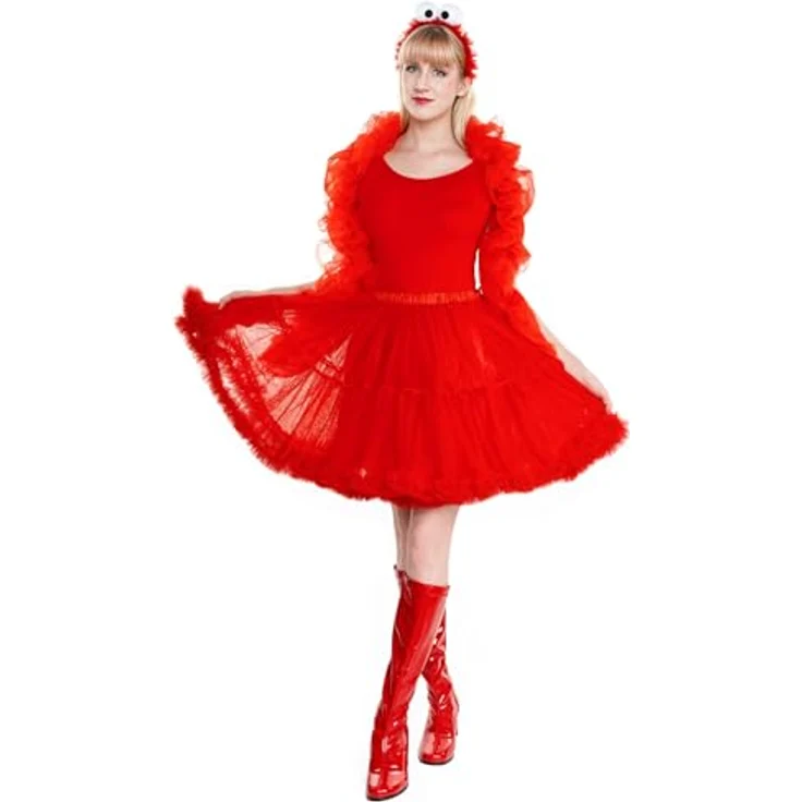 Maskworld Die Sesamstrasse Elmo Tutu - Kostüm mit mehrlagigem Tutu, Chiffon-Schal und Haarreif in kräftigem Rot, One Size – Bild 4