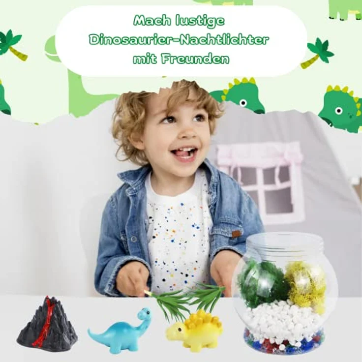 Coradoma Terrarium Kit Dinosaurier für Kinder | DIY Bastelset Spielzeug Set mit Nachtlicht Lampe | Junge und Mädchen Geschenke 3 4 5 6 7 8+ Jahre Basteln Kreativ Deko – Bild 4