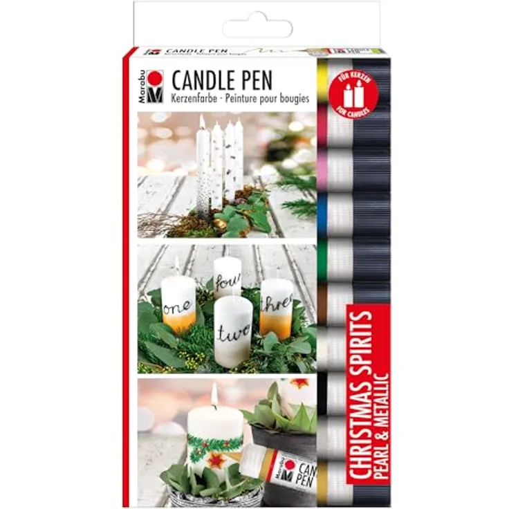 Marabu Candle Pen Set "Christmas Spirits", 10 Cremige Kerzenpens à 25 ml, Auf Wasserbasis, Lichtecht, Geruchsneutral, Wetterfest