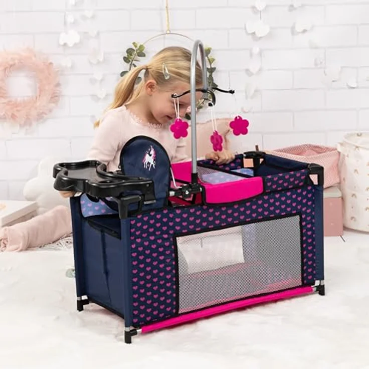 Bayer Puppenbett Puppenmultibett, blau, Mit integriertem Hochstuhl, Wickelablage und Mobile – Bild 6