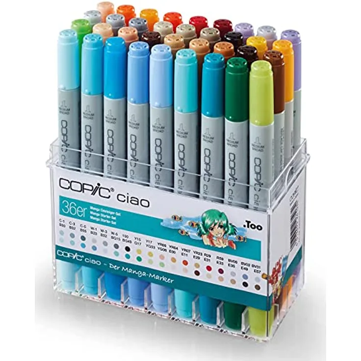 COPIC Ciao Manga "Einsteiger-Set", 36er Set im Acryl-Display, Twin Marker in 36 Farbtönen mit mittelbreiter und Brush-Spitze, von Copic