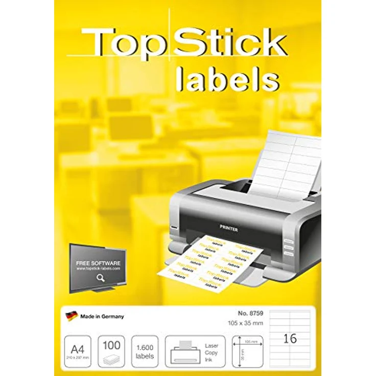 TopStick 8759 Universal Etiketten, selbstklebend, bedruckbar, matt, 1000 Blatt, 105 x 35 mm, 16000 Stück, weiß – Bild 3