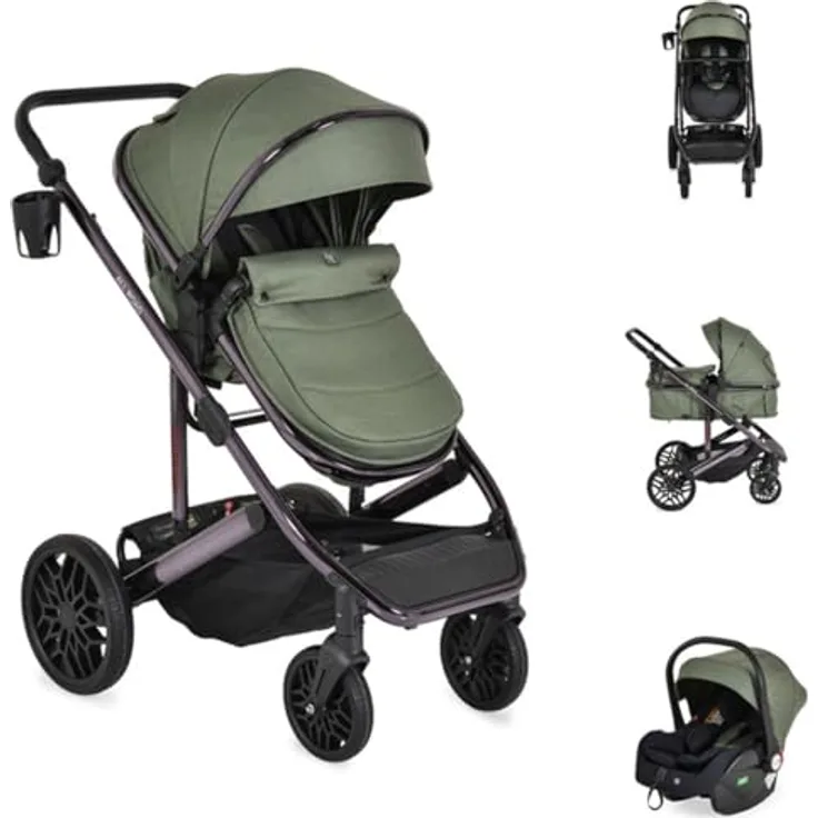 Moni Kombikinderwagen 3 in 1 All Road, umbaubar mit i-Size Autositz, umkehrbare Sitzeinheit, inkl. Adapter, grau