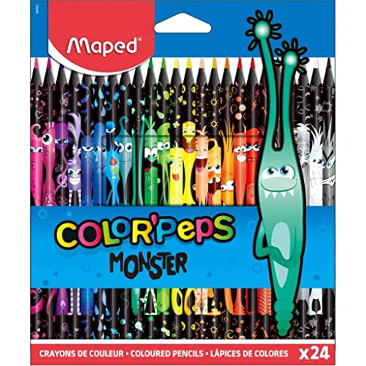 Maped 862624 - ergonomische Drei-Kant-Buntstifte, Farbstifte COLOR'PEPS BLACK MONSTER - schwarzer Schaft und bunte Monster-Bedruckung - 24x Stifte, 24 Stück (1er Pack) – Bild 1