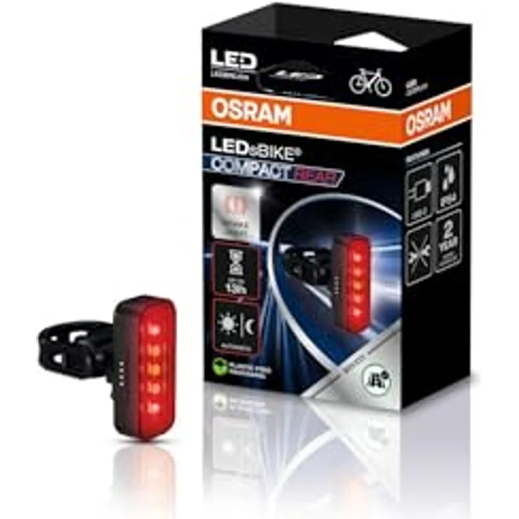 OSRAM LEDsBIKE COMPACT Rear, intelligentes Bremslicht mit Beschleunigungssensor, wiederaufladbar, zwei Leuchtmodi, StVZO-geprüft – Bild 1