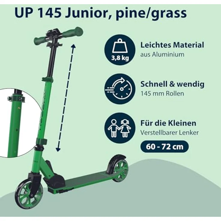 Hudora Cityroller Up 145 Junior, höhenverstellbar, klappbar, bis 60kg, für Kinder ab 3 Jahren, rutschfeste Trittfläche – Bild 2