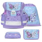 Belmil Classy Schulranzen Set 4-teilig (403-13/AG/S), ergonomisch, wasserdicht, Gewicht 930-990 g, Purple Blue Butterfly