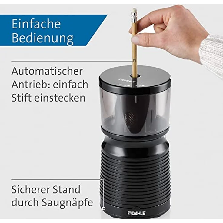 Dahle Elektrische Spitzmaschine 210 (Anspitzer für Stiftdurchmesser 8 mm – 11 mm, Kindersicher nach GS-Standards) Schwarz – Bild 3