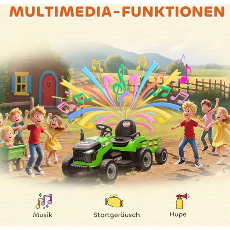 AIYAPLAY Elektrischer Kindertraktor mit Anhänger, Aufsitztraktor mit Fernbedienung, 2 Motoren, 3-Gang, für 3-8 Jahre, Grün – Bild 8