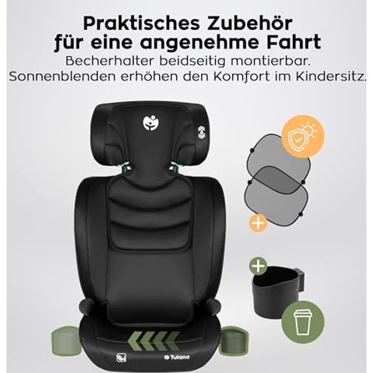 Tulano Joy 20, Kindersitz Schwarz mit ECE R129/03 i-Size Zulassung, 13-fach verstellbare Kopfstütze und Getränkehalter – Bild 2
