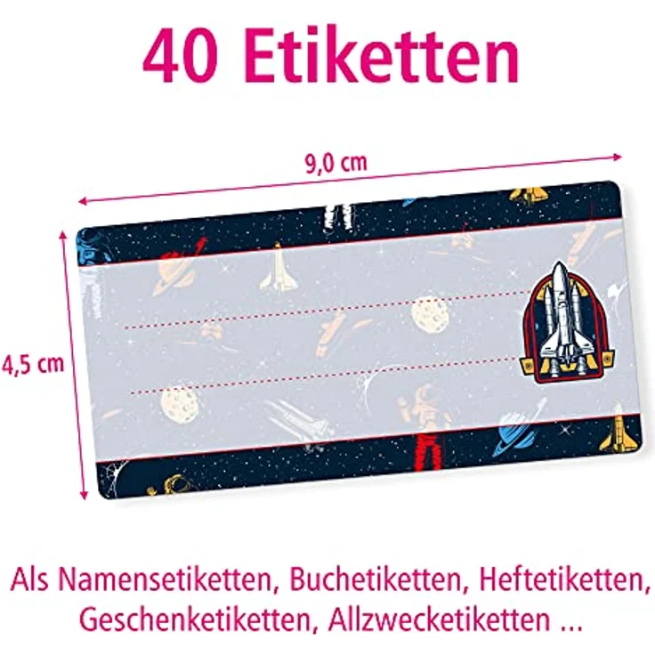 itenga 40x Buchetiketten Heftetiketten 9x4,5cm, selbstklebend, beschreibbar, Aufkleber aus Haftpapier (Weltraum) – Bild 2