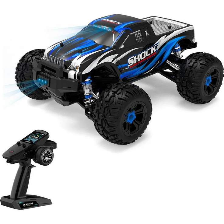 Esun RC-Auto 1:16 Offroad, 40km/h All Terrain RC Car (Set, Komplettset) - 2,4 GHz Fernsteuerung - LED-Leuchten - 7.4V 1500 mAh Li-ion Akku - Wasserfester ESC - Monster Truck (Schwarz) - Preisvergleich