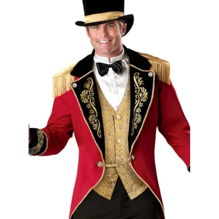 Maskworld Zirkusdirektor Kostüm (3XL), dreiteilig mit Jacke, Weste und Fliege in Rot und Schwarz, authentisches Zirkusdesign – Bild 2