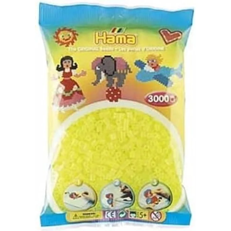 Hama Perlen 201-34 Bügelperlen Beutel mit ca. 3.000 bunten Midi Bastelperlen mit Durchmesser 5 mm in Neon-Gelb, kreativer Bastelspaß für Kinder ab 5 Jahren – Bild 1