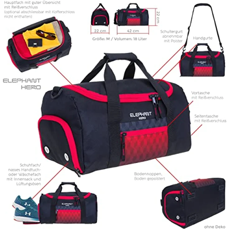 Elephant HERO Signature 2, 3-teiliges Schulrucksack-Set mit Laptopfach, Sporttasche und Mäppchen, 30 Liter, Rot – Bild 3