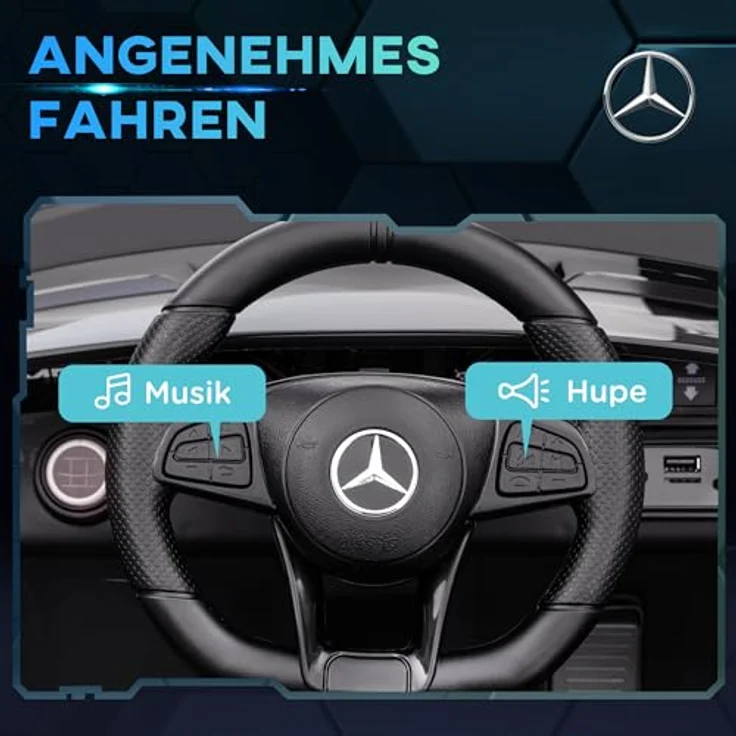 AIYAPLAY Elektro-Kinderauto 12 V Kinderauto mit Fernbedienung, USB, MP3, Musik, Belastbarkeit 25 kg, 3-5 km/h, für Kinder 3-6 Jahre, Schwarz – Bild 6