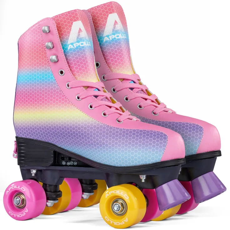 Apollo Rollschuhe Retro Discoroller, verstellbare Disco Roller Skates, größenverstellbar Rollerskates, Retro Design, Schwarz