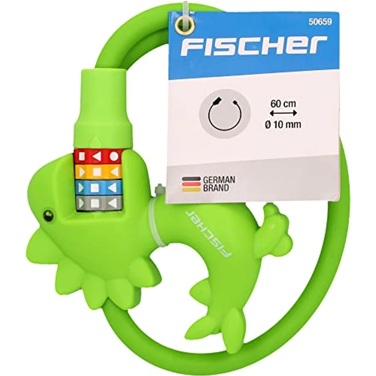 Kabelschloss Dinosaurier, Fahrradschloss für Kinder, Zahlenschloss mit 4-fach Zahlenwalze für 10.000 Kombinationen, Durchmesser 10 cm, Länge 60 cm, grün – Bild 3