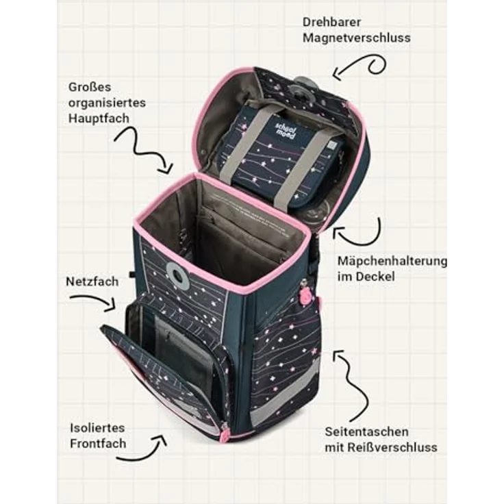 SCHOOL-MOOD Champion Maxx Pro Schulranzen-Set 6-teilig, ergonomisch höhenverstellbar, 22 L, ca. 1,1 kg – Motiv Ella (Pony), für Grundschule 1.–4. Klasse, Modell 2026 – Bild 3