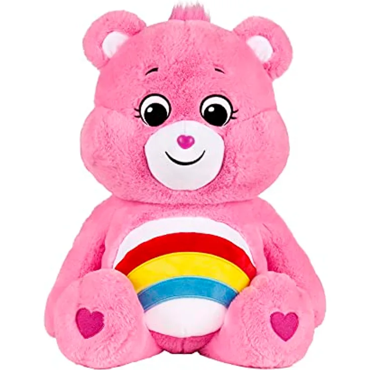 Troetelbeertjes Care Bears 60 cm Jumbo Plüschbär Cheer Bear, kuscheliges Spielzeug mit buntem Regenbogen auf dem Bauch