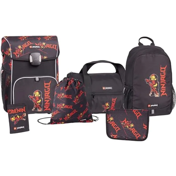SKANDO BAGS Lego NINJAGO Schulranzen-Set - 6-teiliges Komplettpaket, Rot