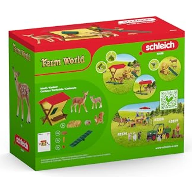 Schleich Fütterung der Waldtiere, Spielset mit Rotwild Kuh, Kalb und Futterkrippe, ca. 12 x 12,5 x 10 cm – Bild 9