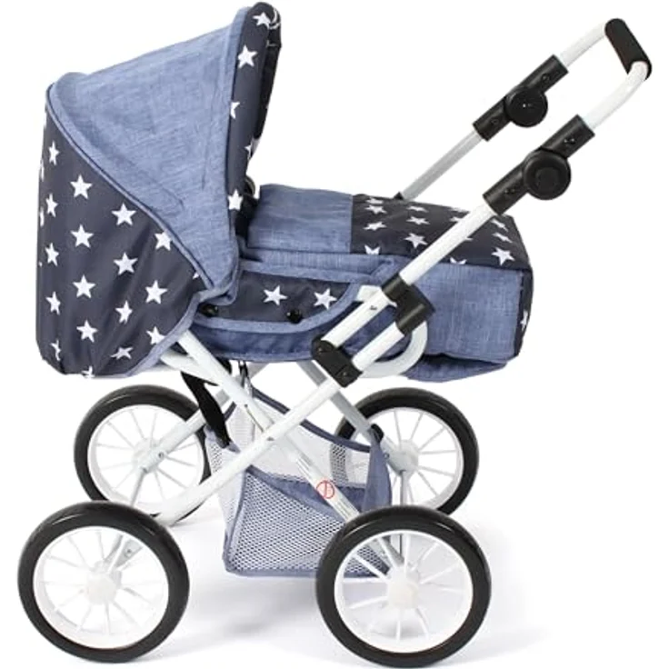 Bayer Chic 2000 - Puppenwagen Leni, 2in1 Kombipuppenwagen mit herausnehmbarer Tragetasche, Kinderwagen für Puppen bis 46 cm Größe, Sternchen navy – Bild 2