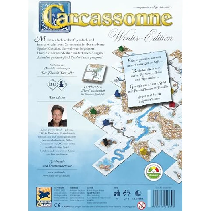 Hans im Glück, Carcassonne Winter-Edition V3.0, Familienspiel, Brettspiel, 2-5 Spieler, ab 7 Plus Jahren, 35 Minuten, Deutsch, Winterliche Optik – Bild 2