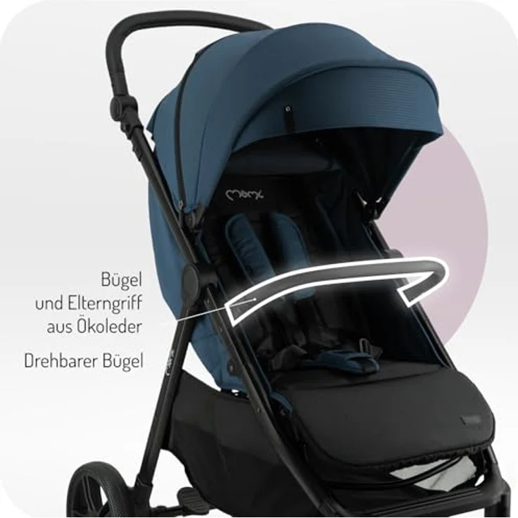 MoMi CLARA Kinderwagen, breiter Buggy in Blau für Kinder bis 22 kg, verstellbarer Schiebegriff, umfangreiches Zubehör – Bild 4